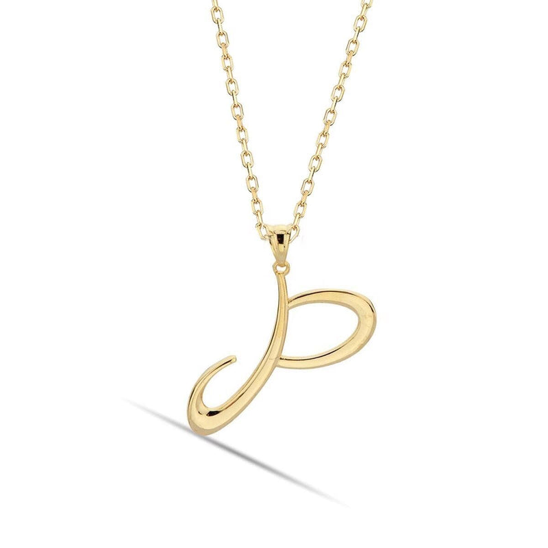14K Yellow Gold P Initial Necklace