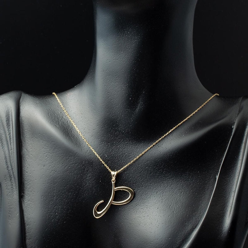 14K Yellow Gold P Initial Necklace