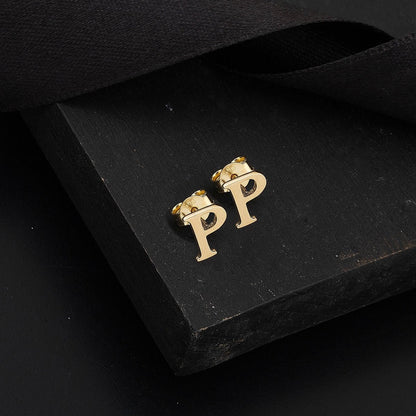 14K Yellow Gold Minimalist Initial P Earrings