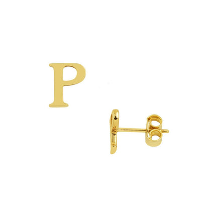 14K Yellow Gold Minimalist Initial P Earrings