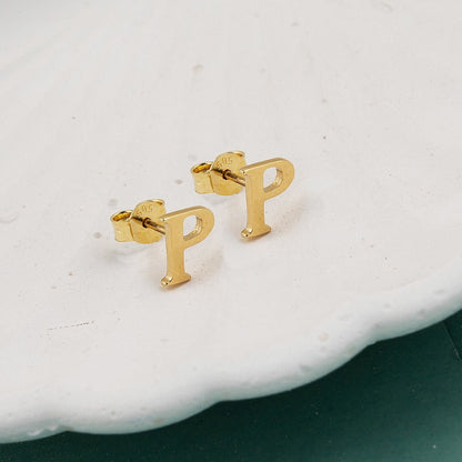 14K Yellow Gold Minimalist Initial P Earrings