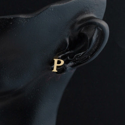 14K Yellow Gold Minimalist Initial P Earrings
