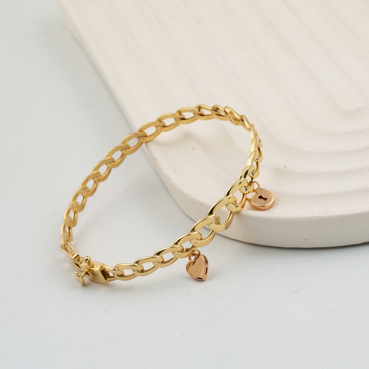 14K Yellow Gold Love Themed Designer Inspired Hinged Cuff Bangle