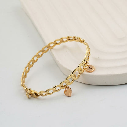 14K Yellow Gold Love Themed Designer Inspired Hinged Cuff Bangle
