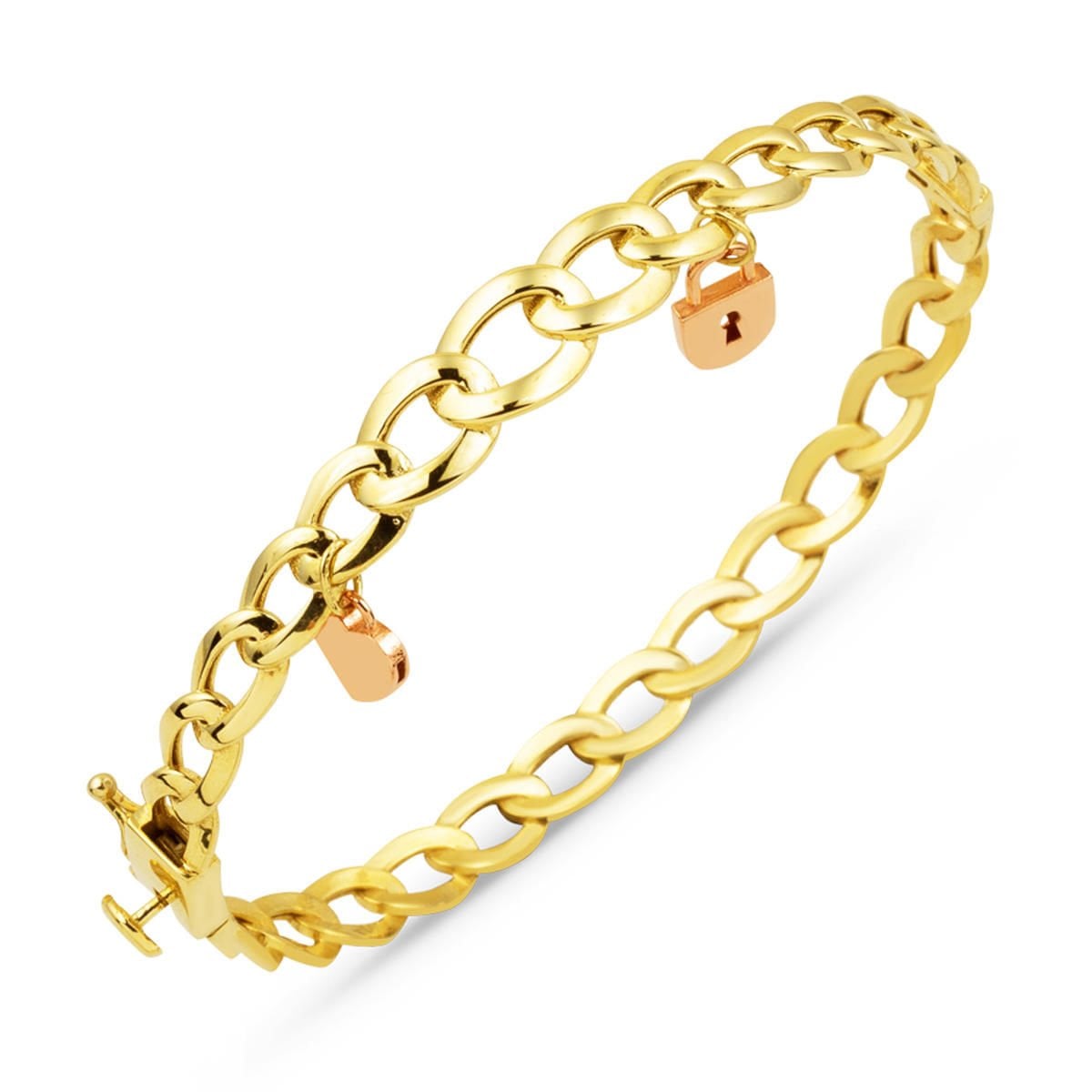 14K Yellow Gold Love Themed Designer Inspired Hinged Cuff Bangle