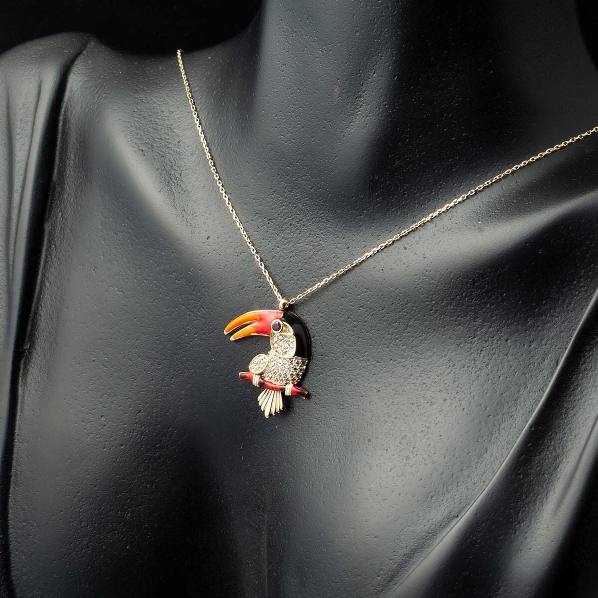 14K Yellow Gold Parrot Cubic Zirconia Necklace