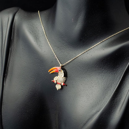 14K Yellow Gold Parrot Cubic Zirconia Necklace