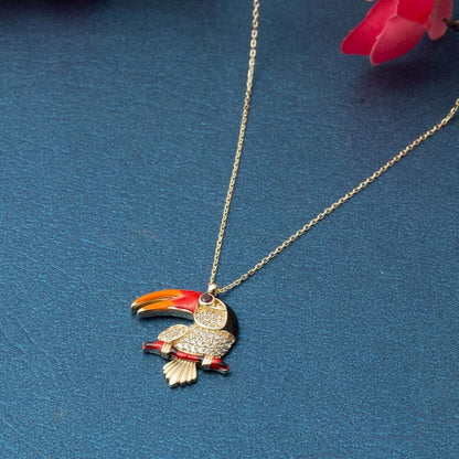 14K Yellow Gold Parrot Cubic Zirconia Necklace