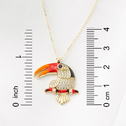 14K Yellow Gold Parrot Cubic Zirconia Necklace