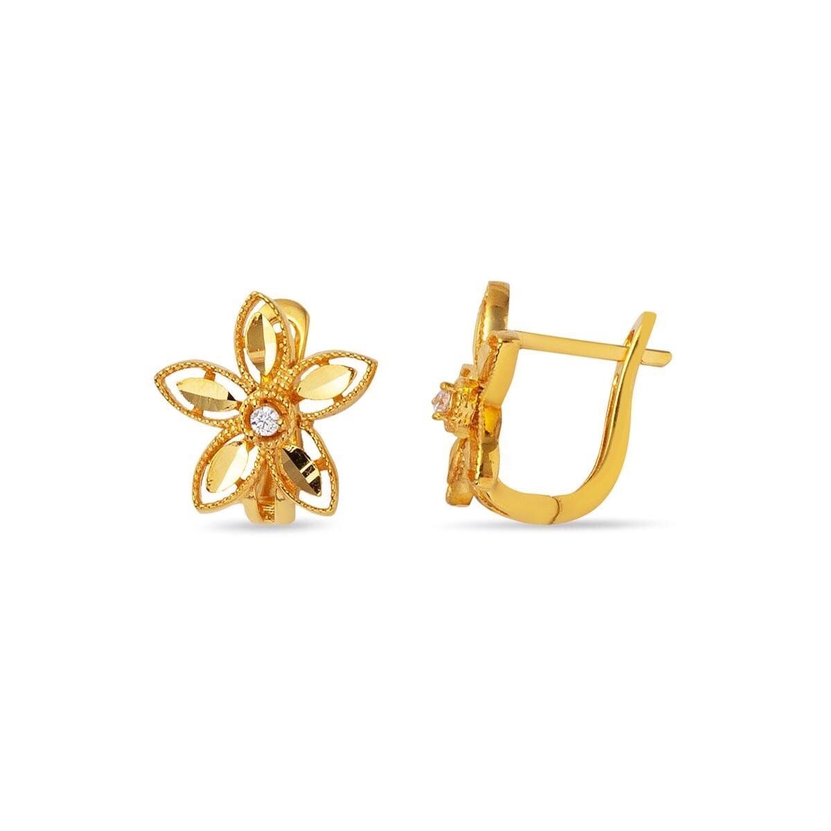 22K Yellow Gold Daisy Cubic Zirconia Earrings