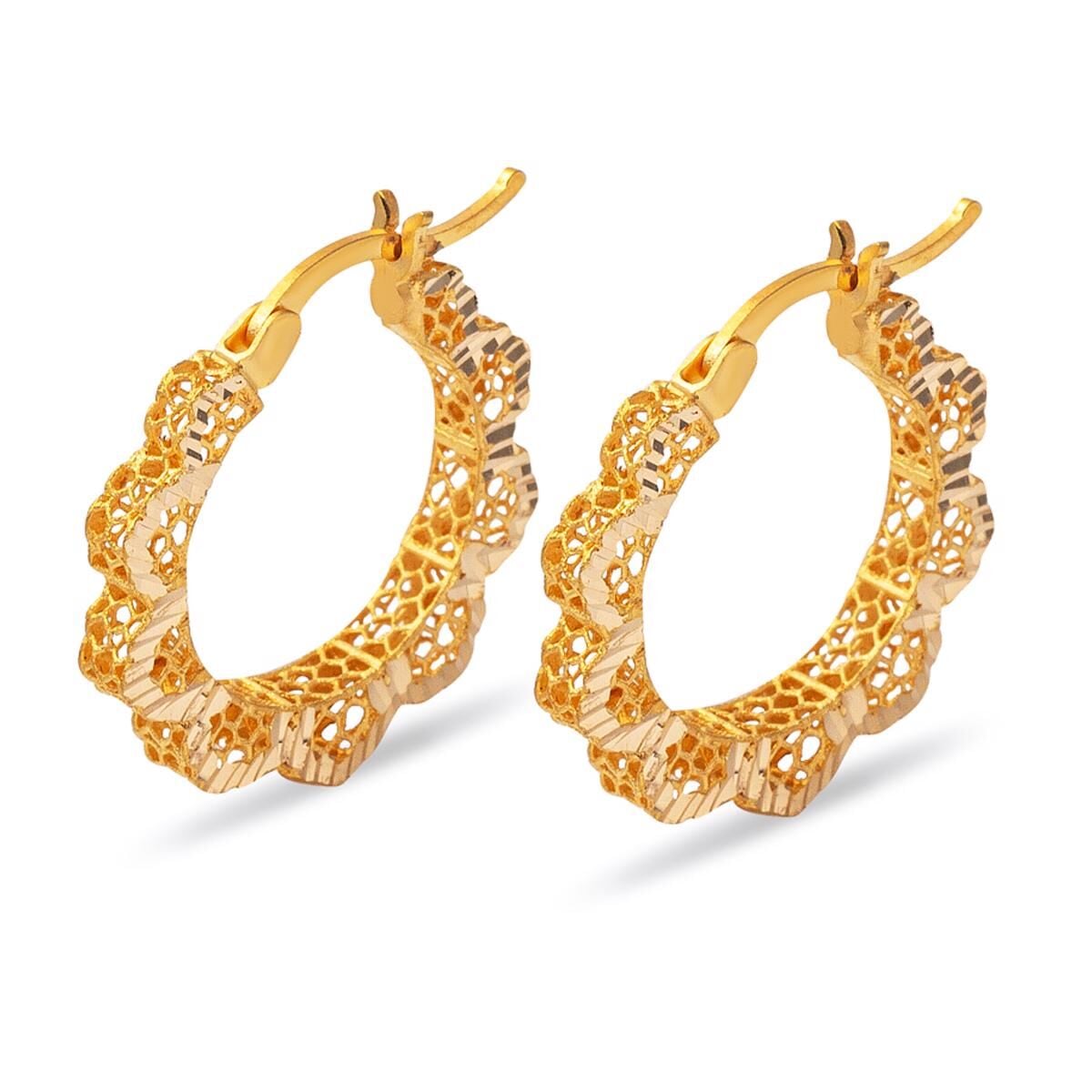 22K Yellow Gold Daisy Hoop Earrings