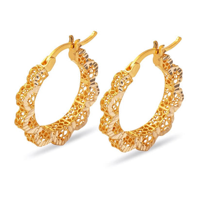22K Yellow Gold Daisy Hoop Earrings