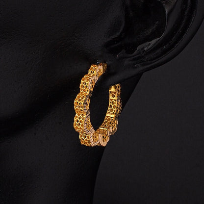 22K Yellow Gold Daisy Hoop Earrings