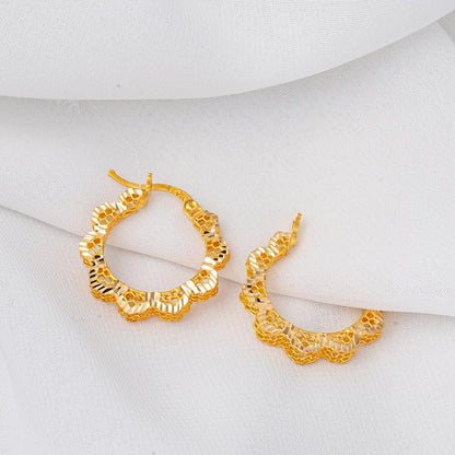 22K Yellow Gold Daisy Hoop Earrings