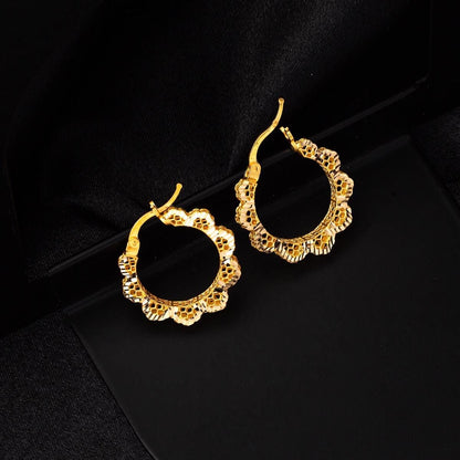 22K Yellow Gold Daisy Hoop Earrings