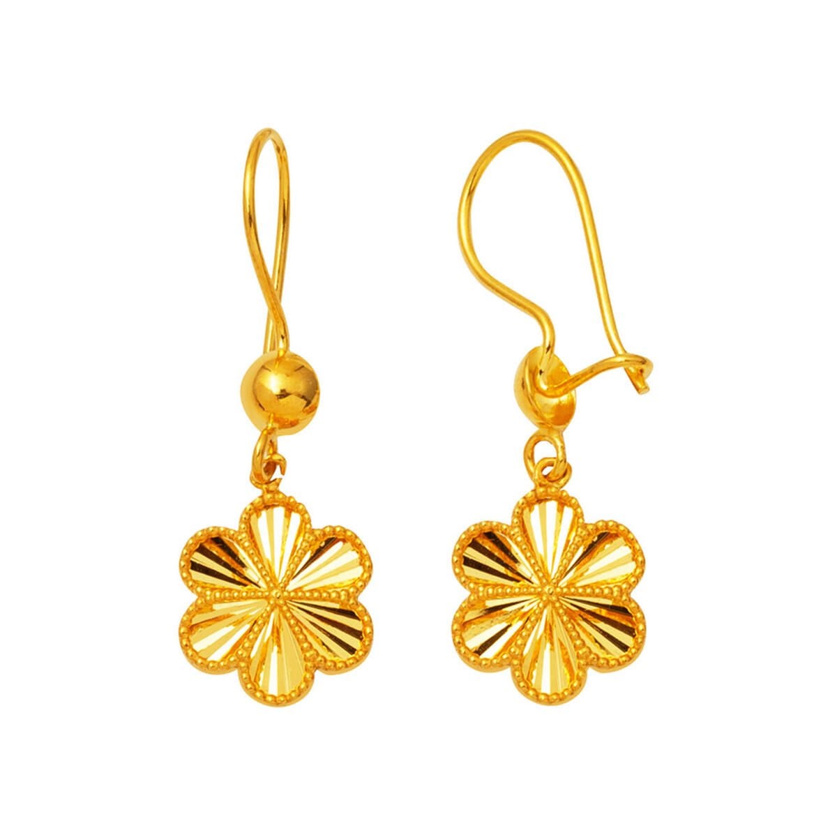 22K Yellow Gold Daisy Dangle Earrings