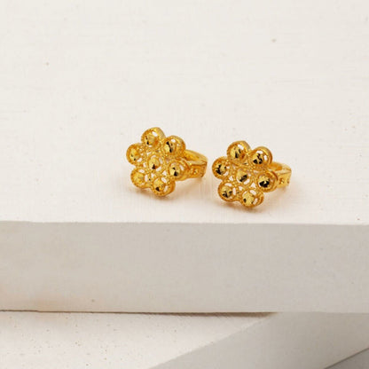 22K Yellow Gold Daisy J-Hoop Earrings