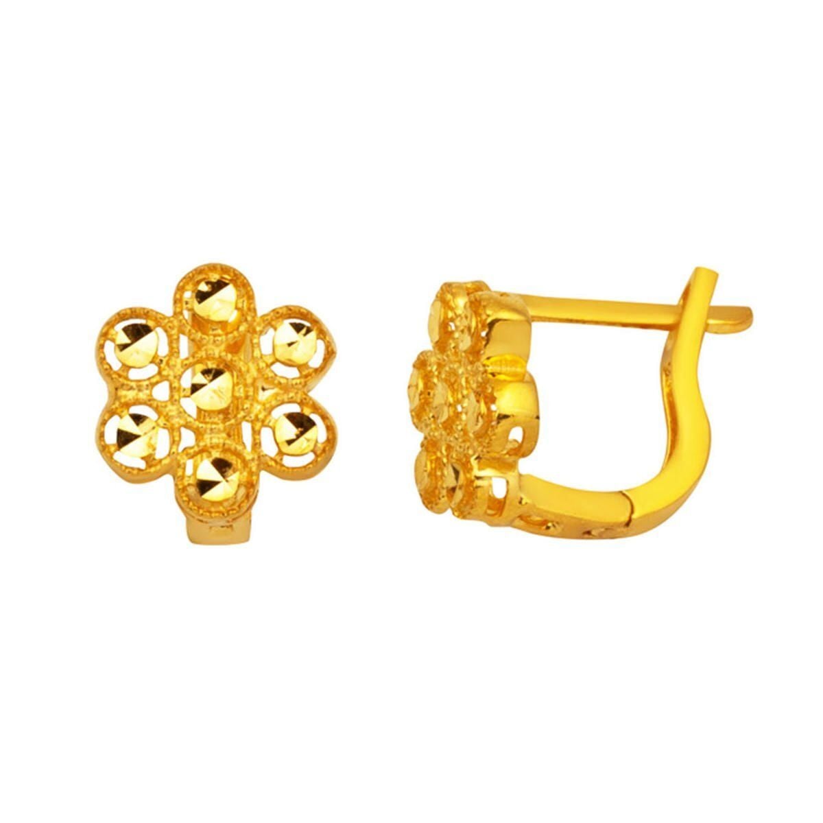 22K Yellow Gold Daisy J-Hoop Earrings