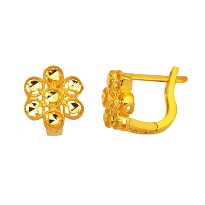22K Yellow Gold Daisy J-Hoop Earrings