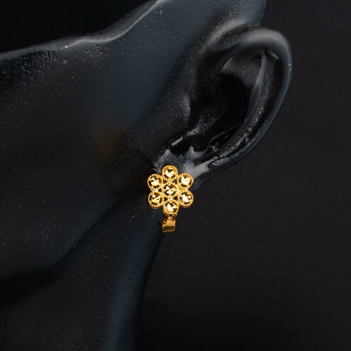 22K Yellow Gold Daisy J-Hoop Earrings