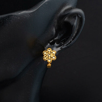 22K Yellow Gold Daisy J-Hoop Earrings