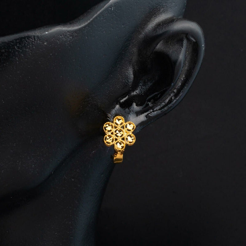 22K Yellow Gold Daisy J-Hoop Earrings