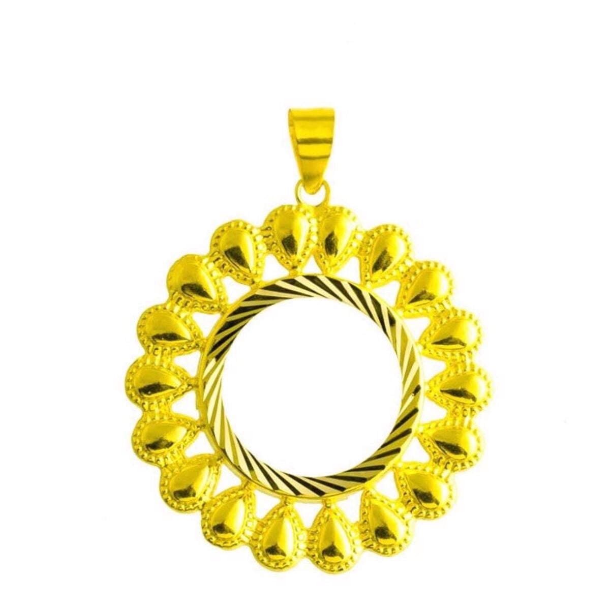 14K Yellow Gold Daisy Half Bezel Pendant