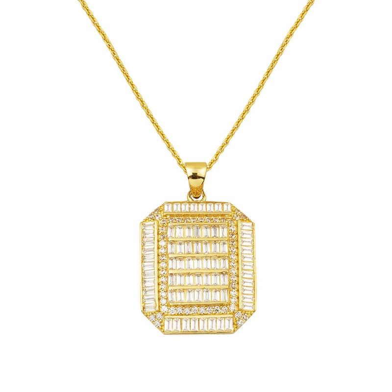 14K Yellow Gold Segmented Baguette Trendy Cubic Zirconia Necklace