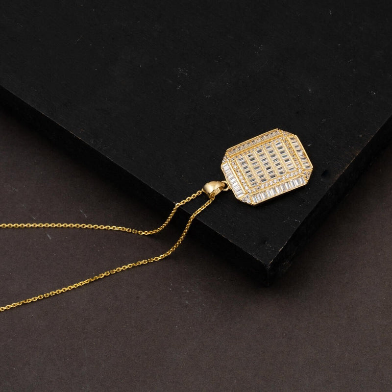 14K Yellow Gold Segmented Baguette Trendy Cubic Zirconia Necklace