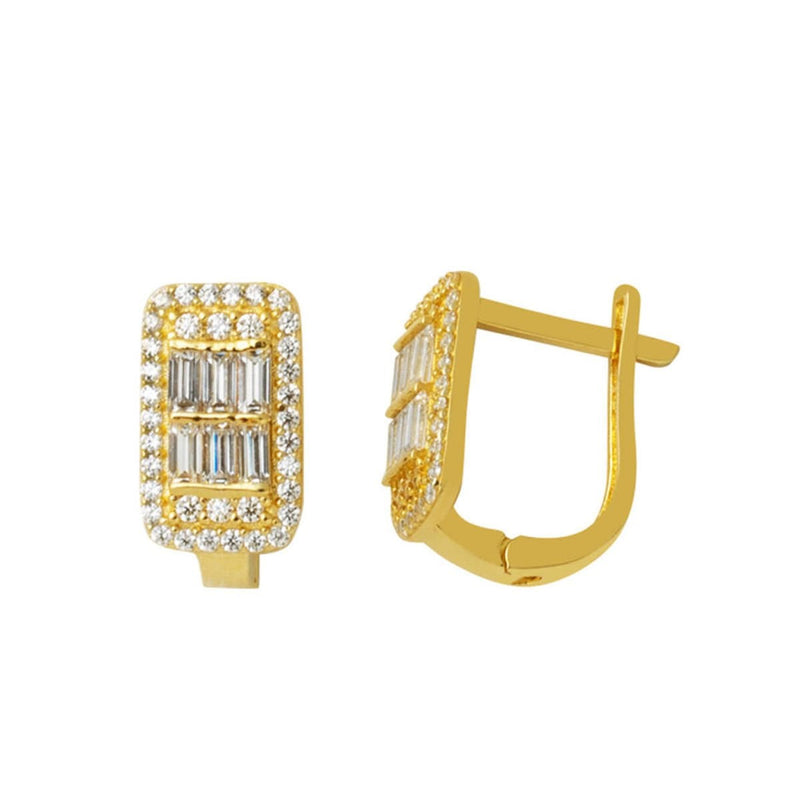 14K Yellow Gold Segmented Baguette Cubic Zirconia Earrings