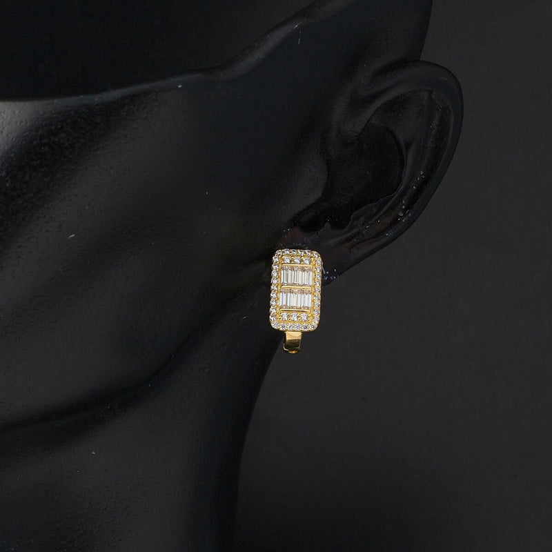 14K Yellow Gold Segmented Baguette Cubic Zirconia Earrings