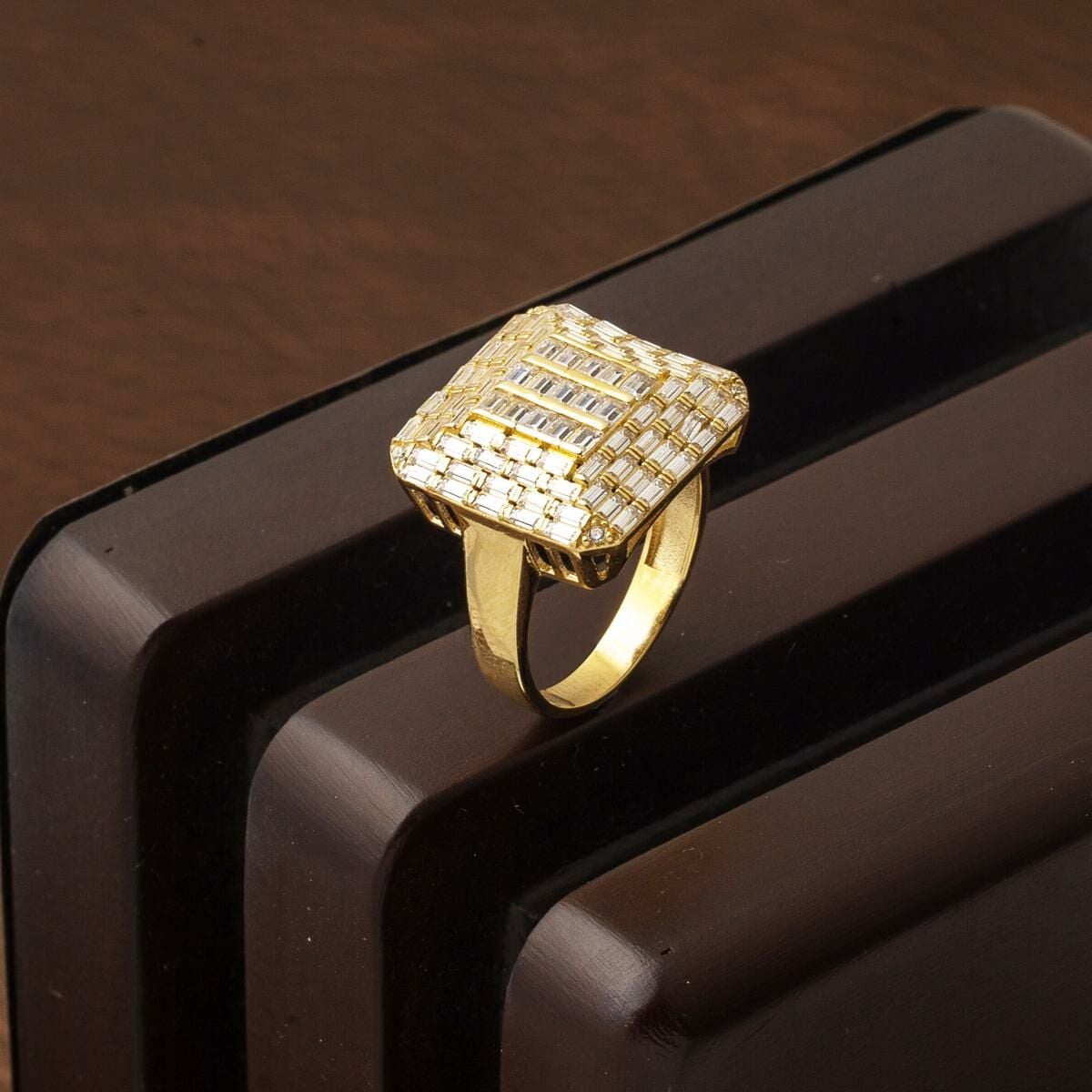 14K Yellow Gold Segmented Baguette Cubic Zirconia Ring (3.83 g)