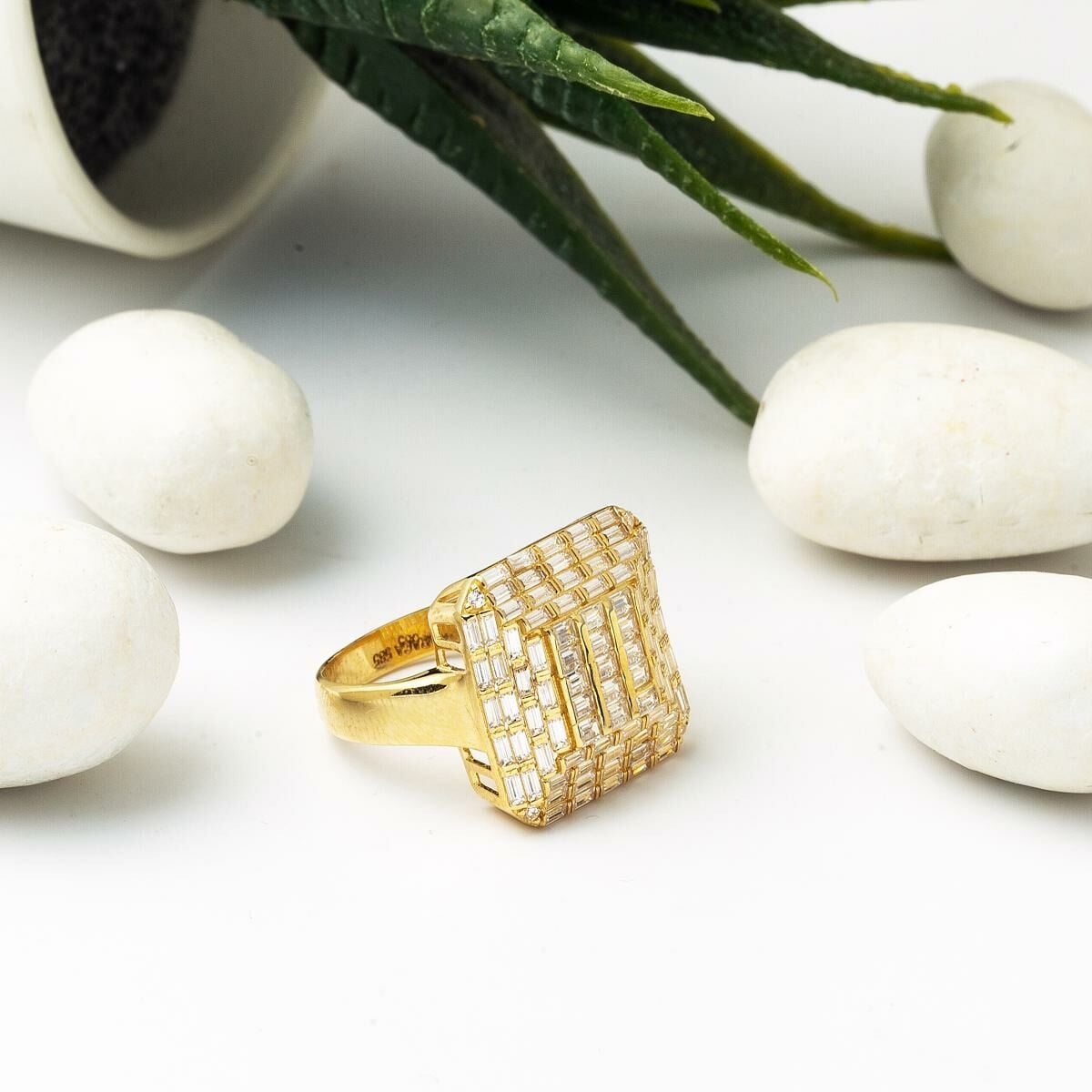 14K Yellow Gold Segmented Baguette Cubic Zirconia Ring (3.83 g)