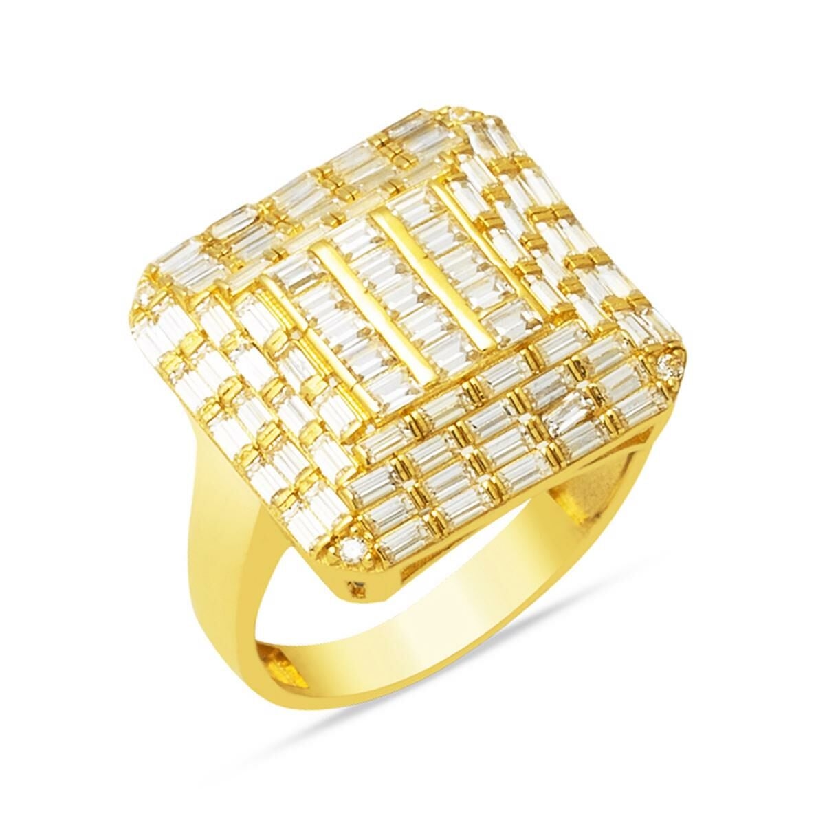 14K Yellow Gold Segmented Baguette Cubic Zirconia Ring (3.83 g)