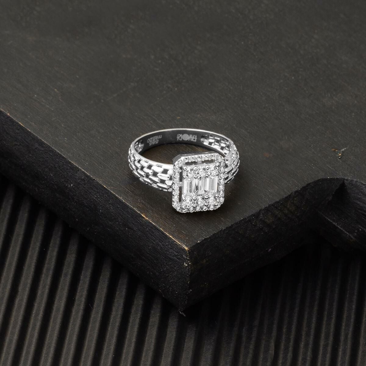 14K White Gold Segmented Baguette Cubic Zirconia Ring