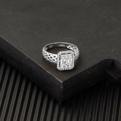 14K White Gold Segmented Baguette Cubic Zirconia Ring