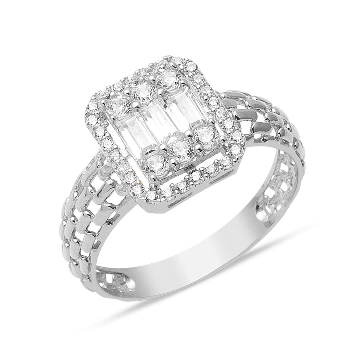 14K White Gold Segmented Baguette Cubic Zirconia Ring