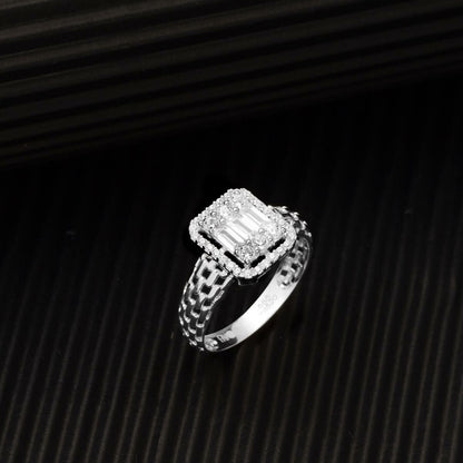 14K White Gold Segmented Baguette Cubic Zirconia Ring