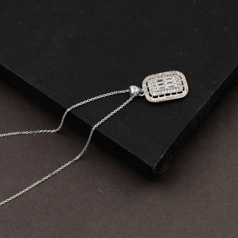 14K White Gold Segmented Baguette Cubic Zirconia Necklace