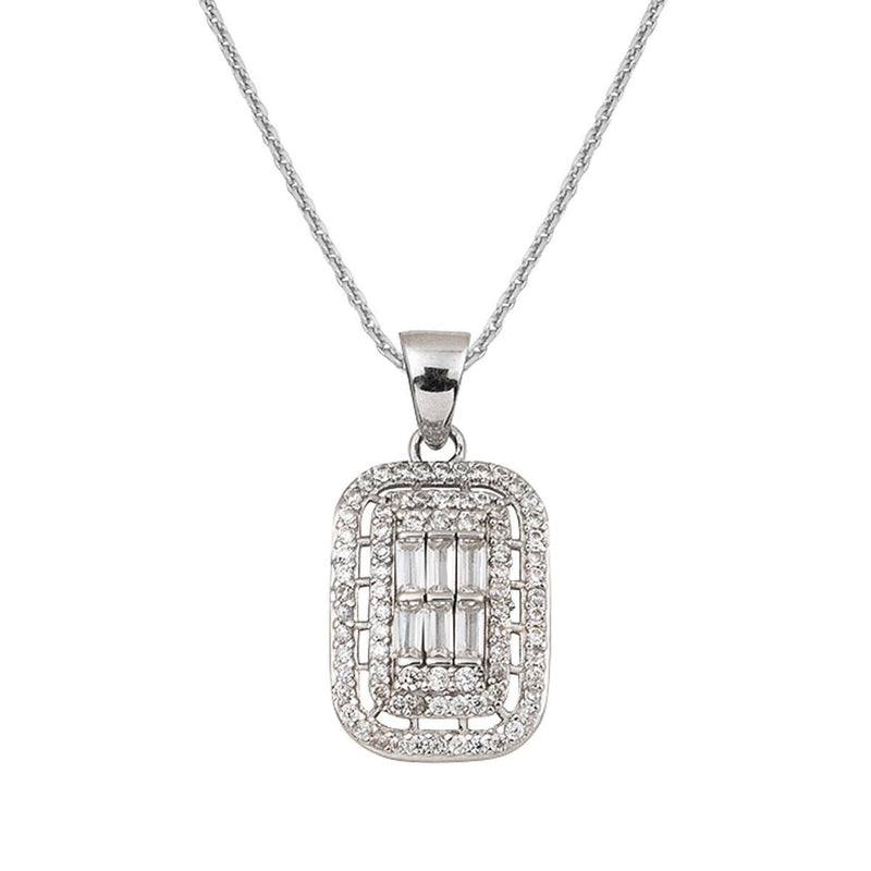 14K White Gold Segmented Baguette Cubic Zirconia Necklace