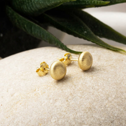 14K Yellow Gold Sparkle Sandblasted Flat Ball Earrings 7 mm