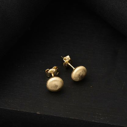 14K Yellow Gold Sparkle Sandblasted Flat Ball Earrings 7 mm