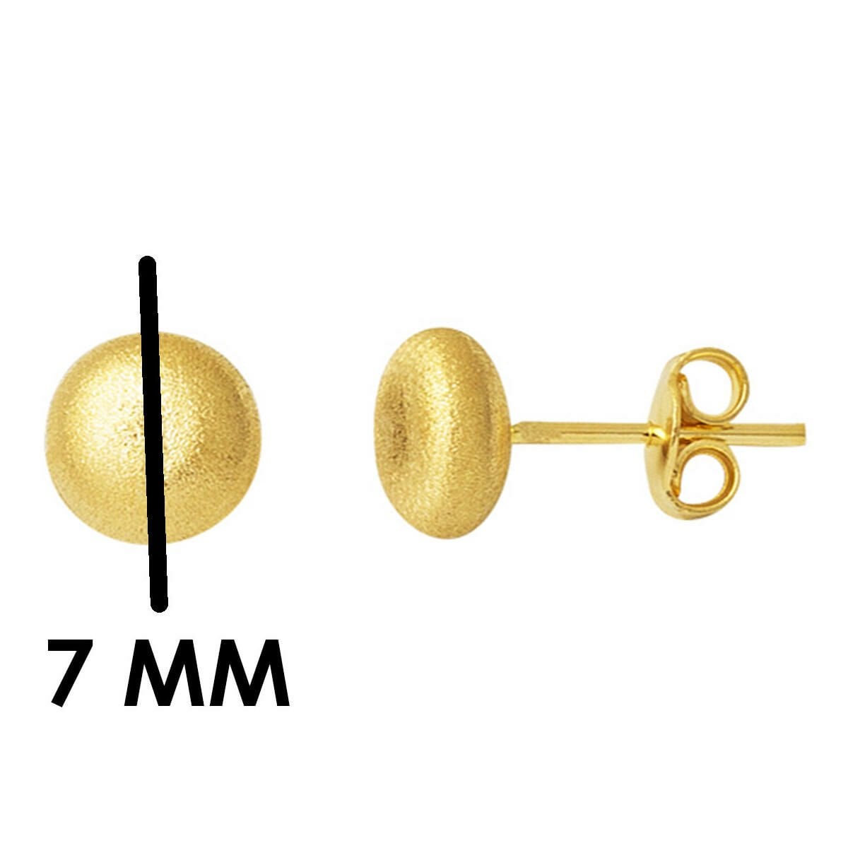 14K Yellow Gold Sparkle Sandblasted Flat Ball Earrings 7 mm