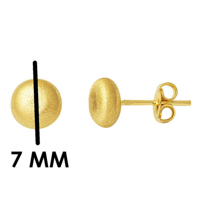 14K Yellow Gold Sparkle Sandblasted Flat Ball Earrings 7 mm
