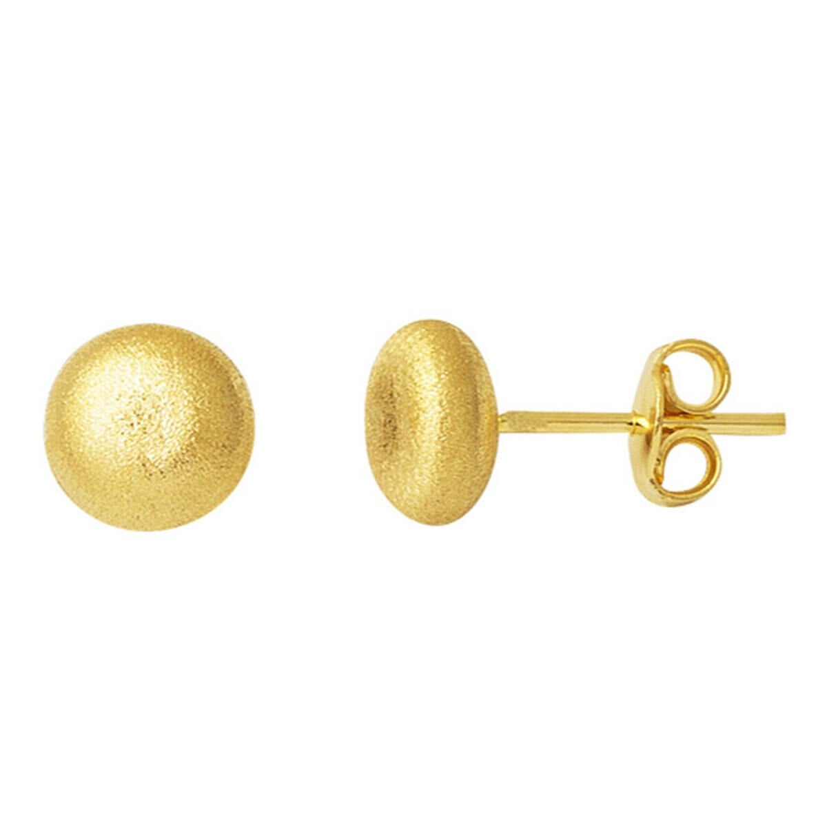 14K Yellow Gold Sparkle Sandblasted Flat Ball Earrings 7 mm