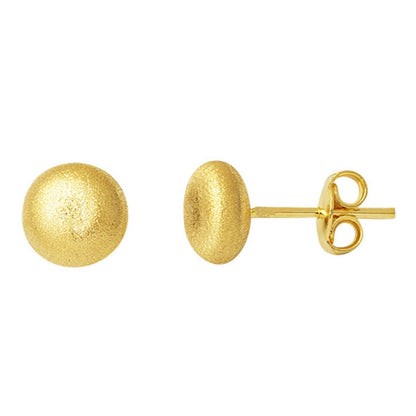 14K Yellow Gold Sparkle Sandblasted Flat Ball Earrings 7 mm