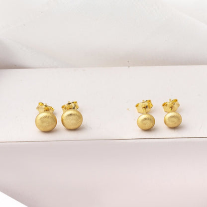 14K Yellow Gold Sparkle Sandblasted Flat Ball Earrings 7 mm