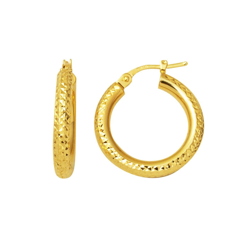 14K Yellow Gold Sparkling Italian Hoop Earrings