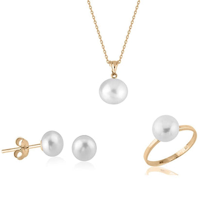 14K Yellow Gold Pearly Pearl 3-Piece Jewelry Set