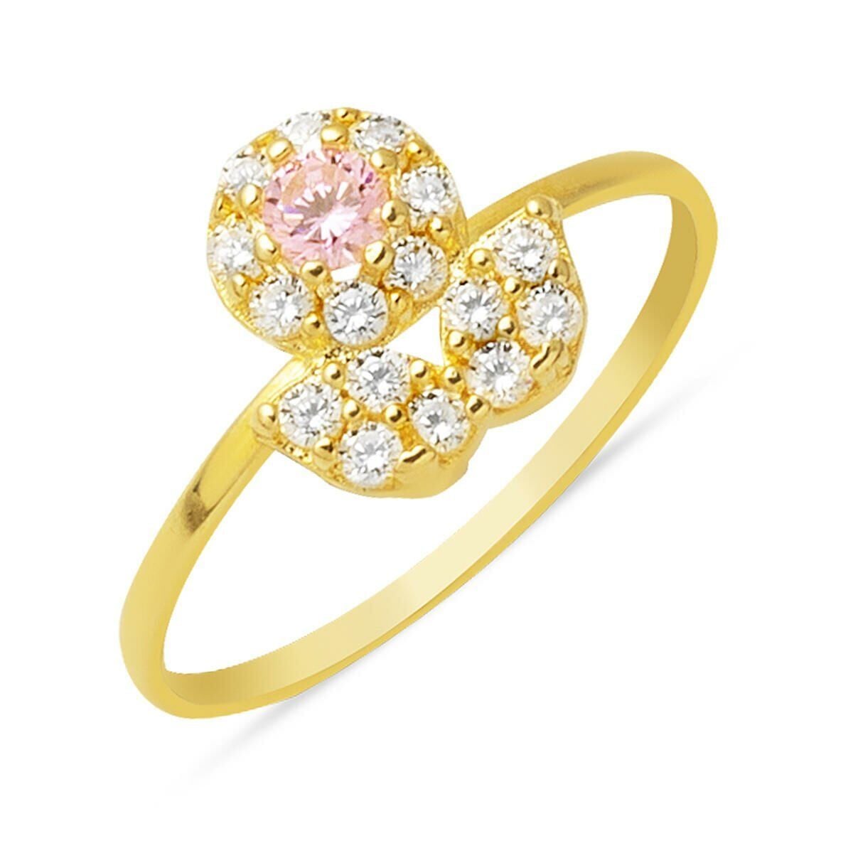 14K Yellow Gold Pink Cubic Zirconia Tulip Children's Ring